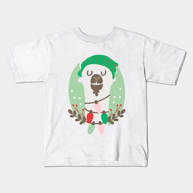 Christmas llama Kids T-Shirt by melomania